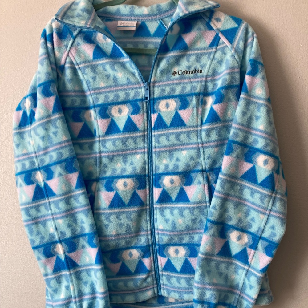 Columbia Women's Blue and Pink Geometric Fleece Hoodie